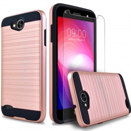 LG X Power 2 Case, 2-Piece Style Hybrid Shockproof Hard Case Cover with [Premium Screen Protector] Hybird Shockproof And Circlemalls Stylus Pen (Rose Gold)